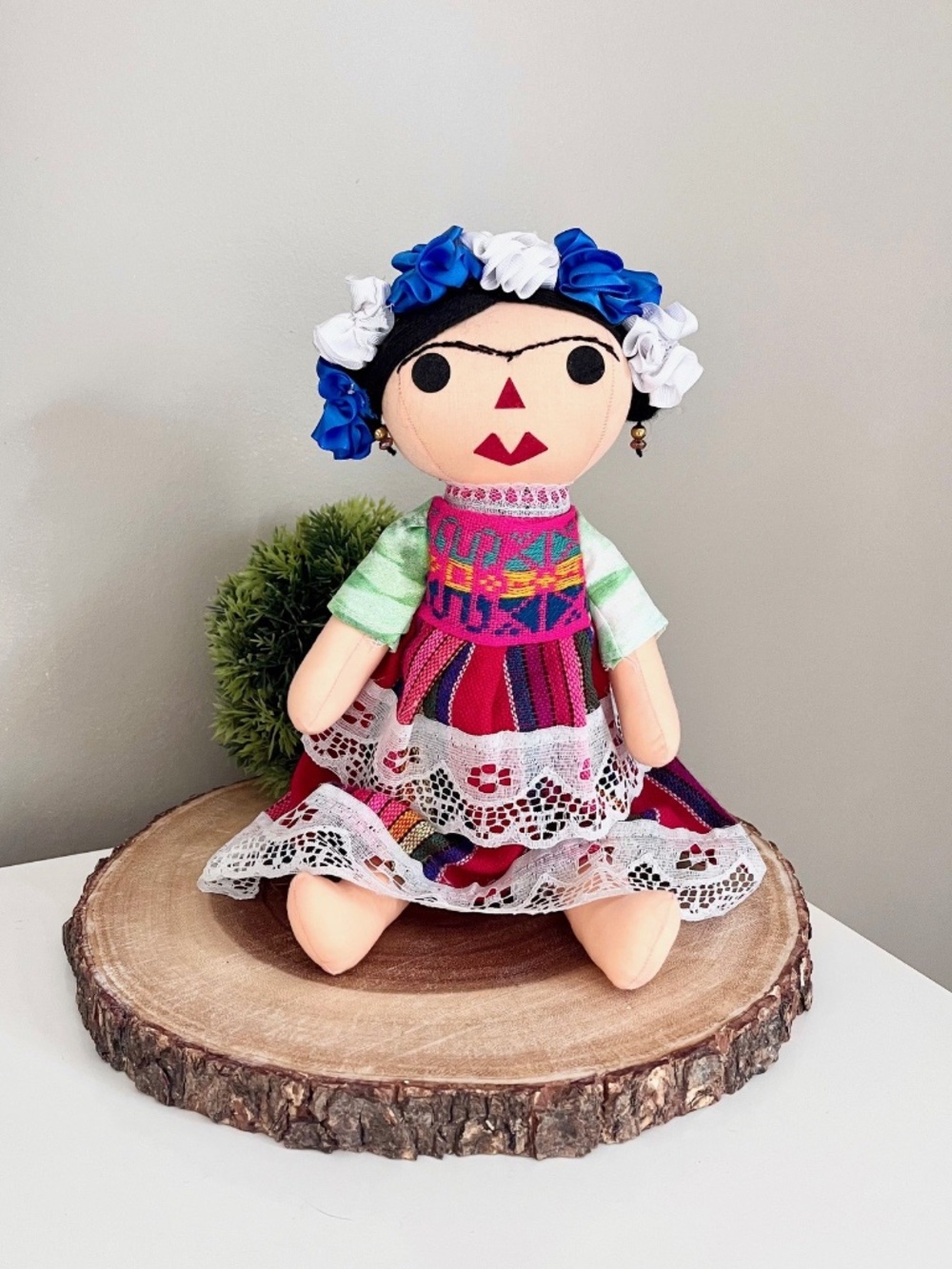 Frida Kahlo Cloth Boho Mexican Folk Art Doll Colourful Shelf Sitter